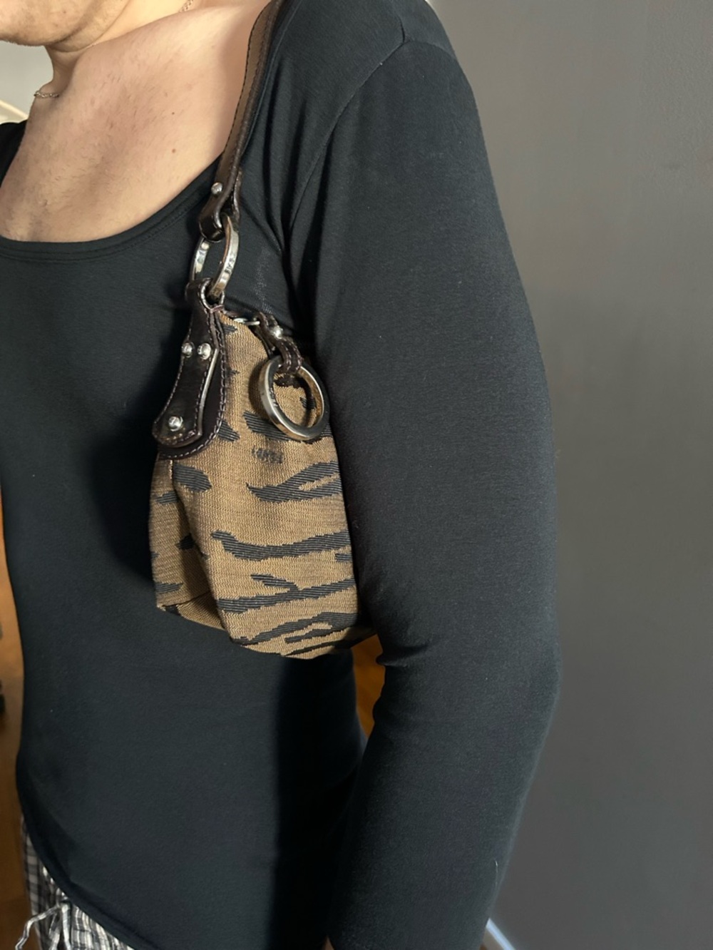 Fendi Brown and Black Hobo Bag Chef Style mini zebra print - Picture 12 of 16
